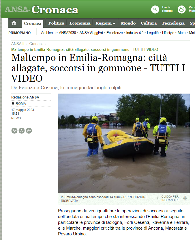 Maltempo in Emilia-Romagna: città allagate, soccorsi in gommone